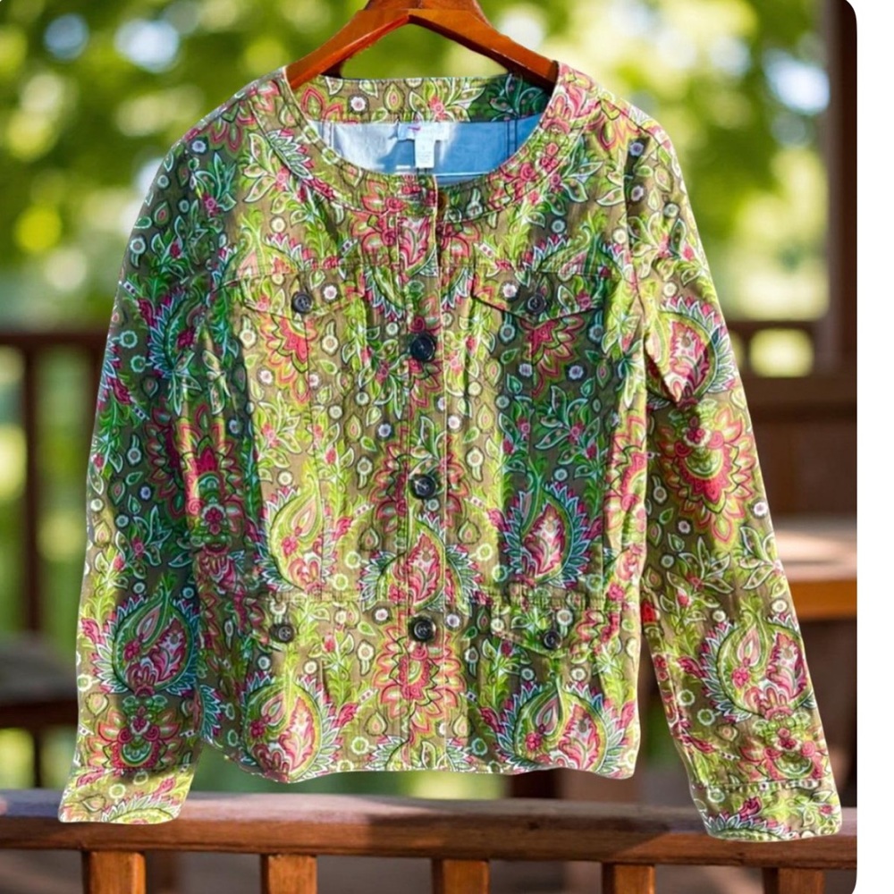 Charter Club Denim jacket Spandex Floral jacket Size Large - Picture 5 of 12